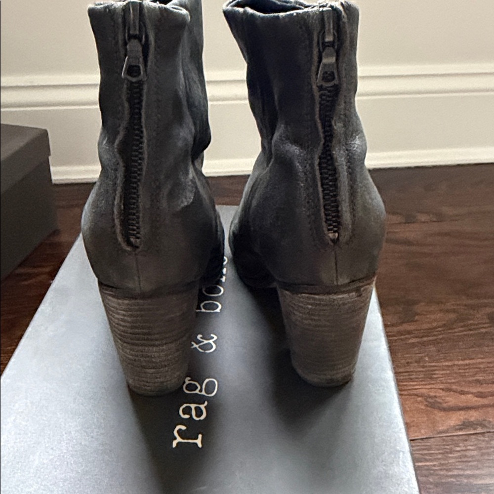 rag & bone Black Leather Ankle Booties with Folded Shaft - Picture 4 of 5